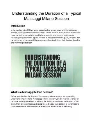 Understanding the Duration of a Typical Massaggi Milano Session