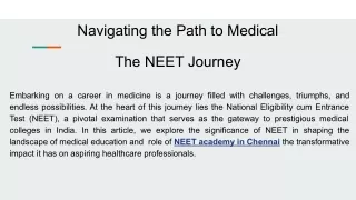 Navigating the Path to Medical :The NEET Journey