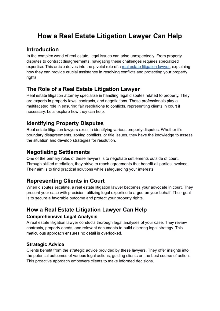 how a real estate litigation lawyer can help