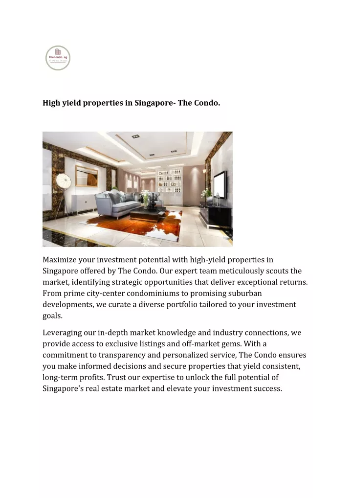 high yield properties in singapore the condo