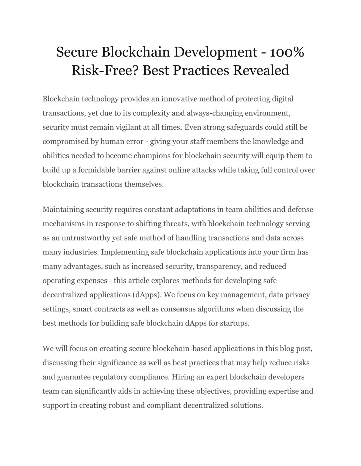 secure blockchain development 100 risk free best
