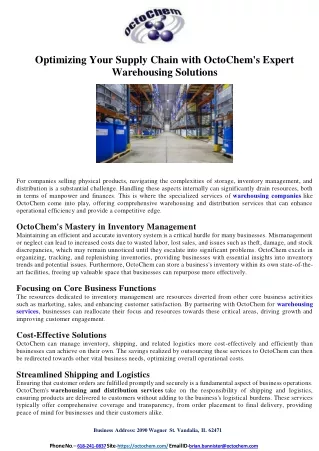Optimizing Your Supply Chain with OctoChem's Expert Warehousing Solutions