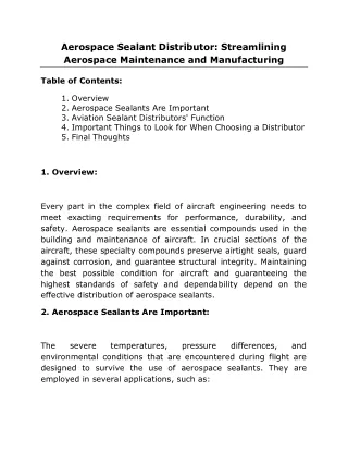 aerospace sealant distributor streamlining