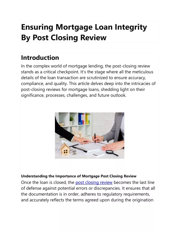 ensuring mortgage loan integrity by post closing
