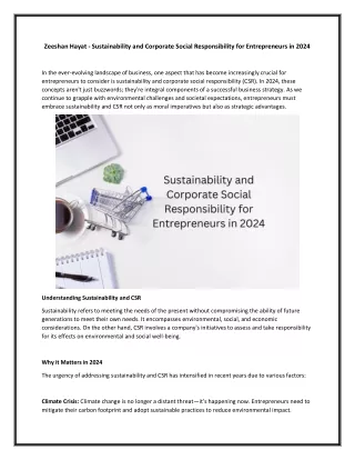 Zeeshan Hayat - Sustainability and Corporate Social Responsibility for Entrepreneurs in 2024
