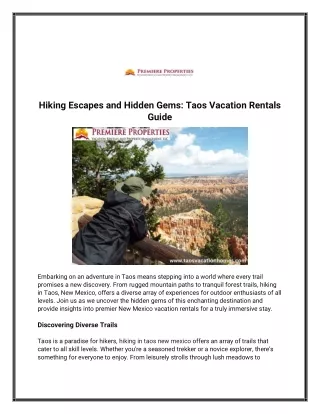 Hiking Escapes and Hidden Gems - Taos Vacation Rentals Guide