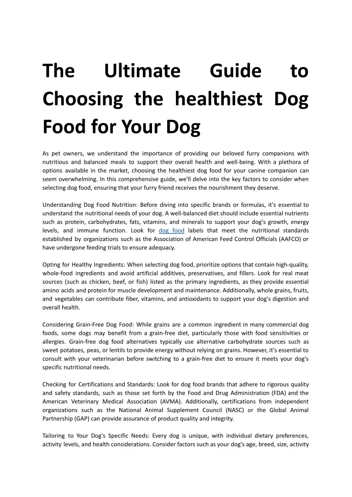 the choosing the healthiest dog food for your dog