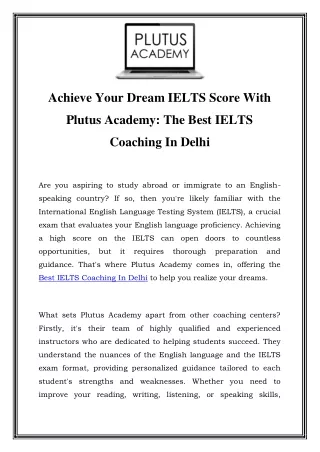 Master the IELTS Exam: Top Coaching in Delhi by Plutus Academy