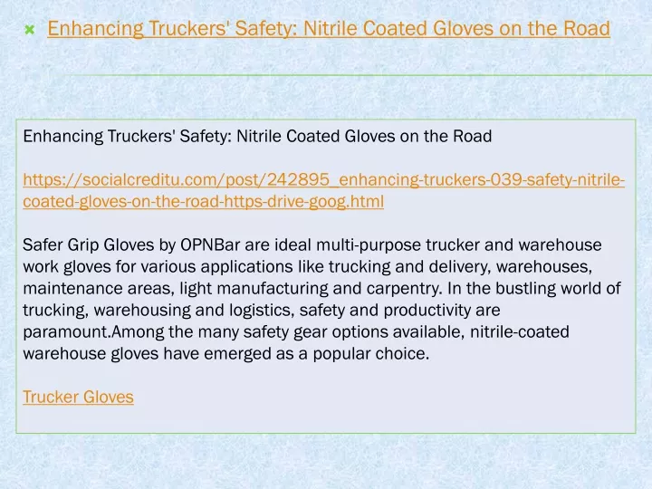 enhancing truckers safety nitrile coated gloves on the road