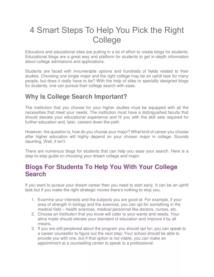 4 smart steps to help you pick the right college