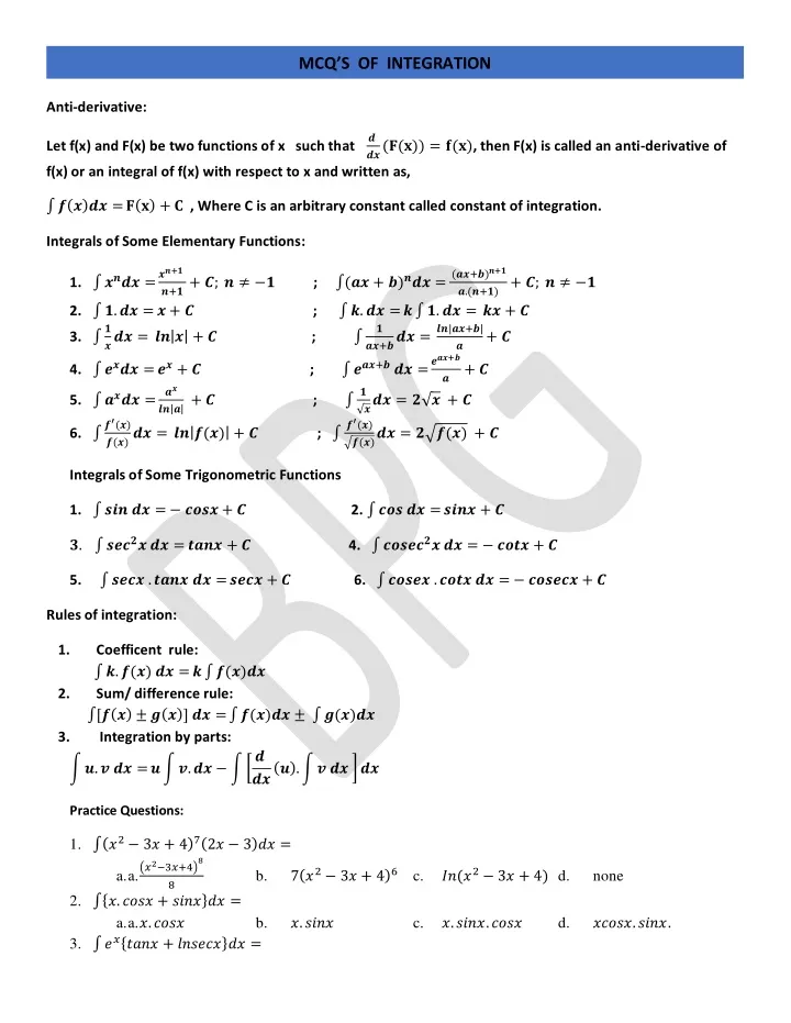 mcq s of integration