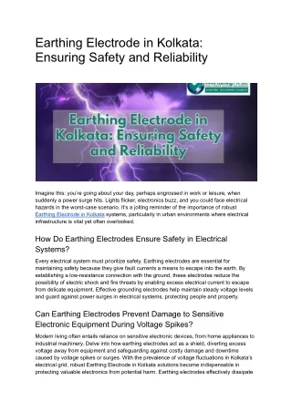 _Earthing Electrode in Kolkata_ Ensuring Safety and Reliability