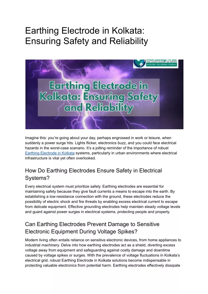 earthing electrode in kolkata ensuring safety