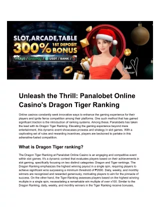 Unleash the Thrill: Panalobet Online Casino's Dragon Tiger Ranking