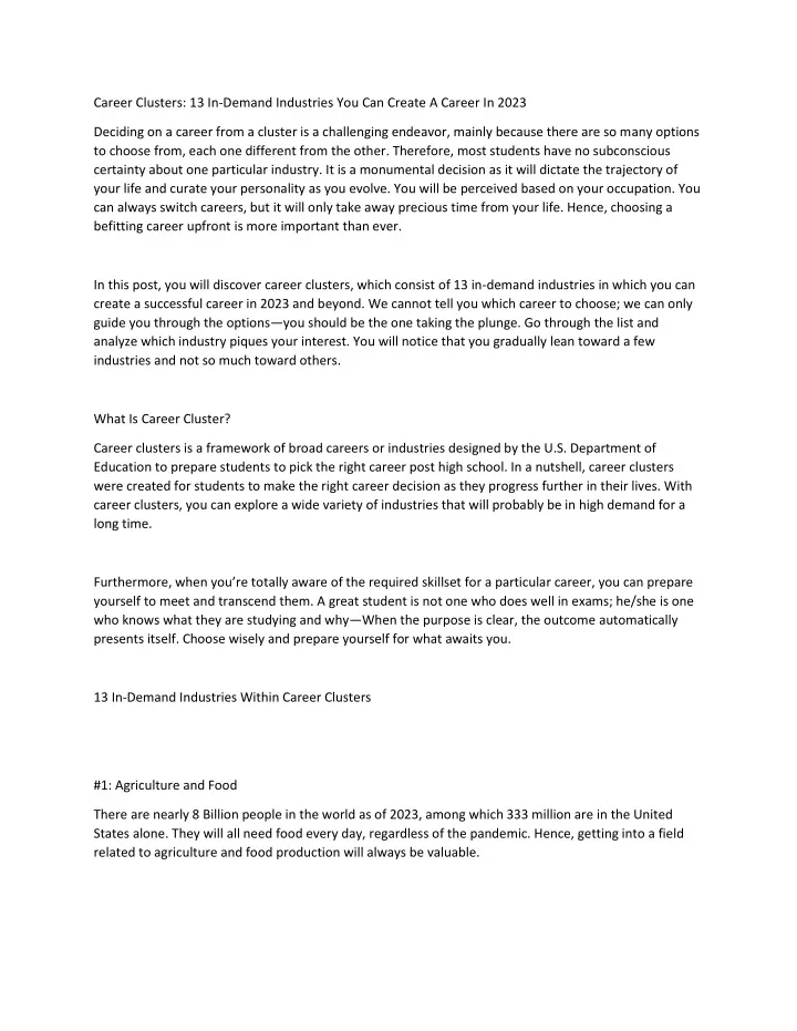 career clusters 13 in demand industries