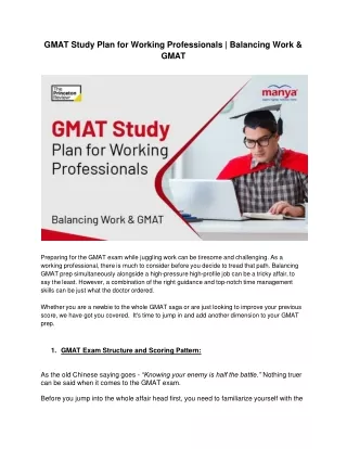 GMAT Study Guide for Professionals in the Workforce: Juggling Work and GMAT