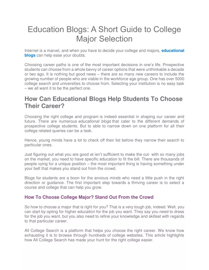 education blogs a short guide to college major