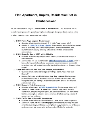 Flat, Apartment, Duplex, Residential Plot in Bhubaneswar