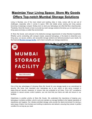 Maximize Your Living Space: Store My Goods Offers Top-notch Mumbai Storage