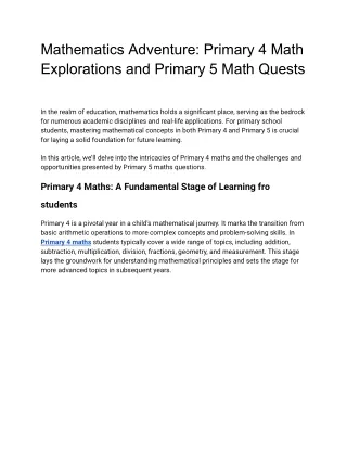 Mathematics Adventure: Primary 4 Math Explorations and Primary 5 Math Quests