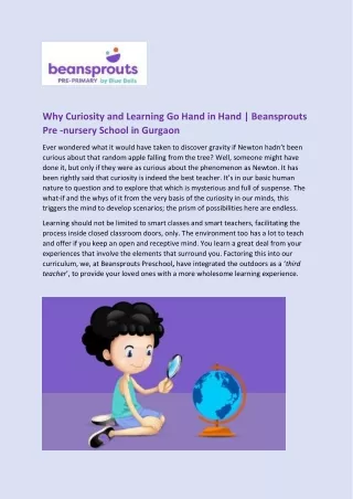 Why Curiosity and Learning Go Hand in Hand - Beansprouts Pre -nursery School in Gurgaon