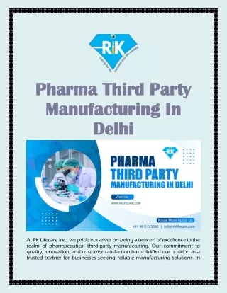 Pharma Third Party Manufacturing In Delhi