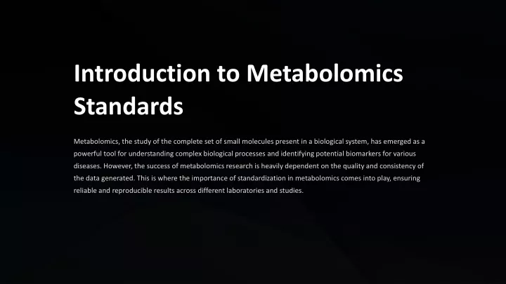 introduction to metabolomics standards