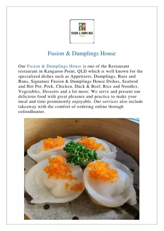 Flat 15% offer Fusion & Dumplings House - Order now