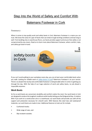 Step Into the World of Safety and Comfort With Batemans Footwear in Cork