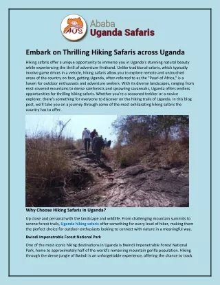 Embark on Thrilling Hiking Safaris across Uganda
