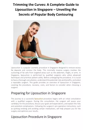 Trimming the Curves: A Complete Guide to Liposuction in Singapore