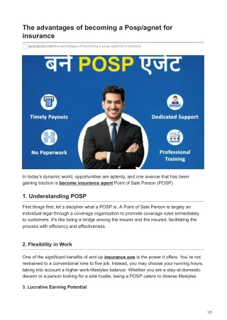 Advantages of becoming a Posp agnet for insurance