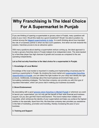 Why Franchising Is The Ideal Choice For A Supermarket In Punjab