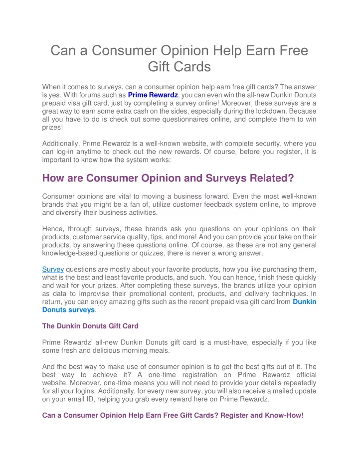 can a consumer opinion help earn free gift cards