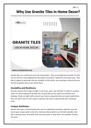 Why Use Granite Tiles in Home Decor?