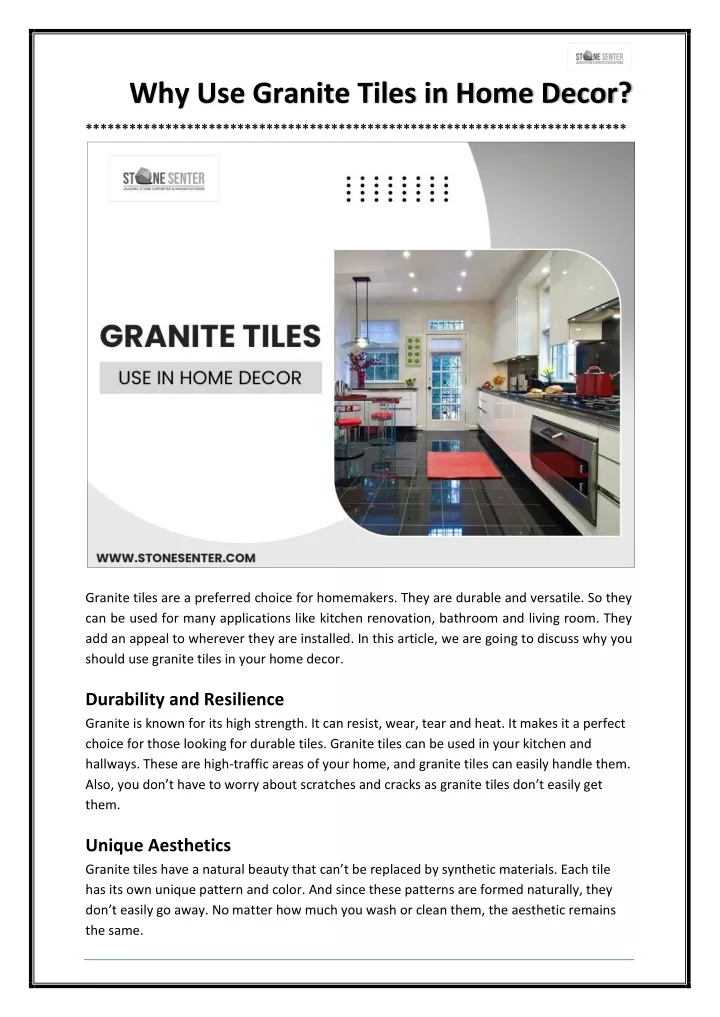 why use granite tiles in home decor