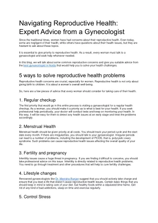 Navigating Reproductive Health- Expert Advice from a Gynecologist