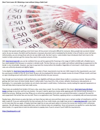 Short Term Loans UK Obtaining a Loan without Using a Debit Card