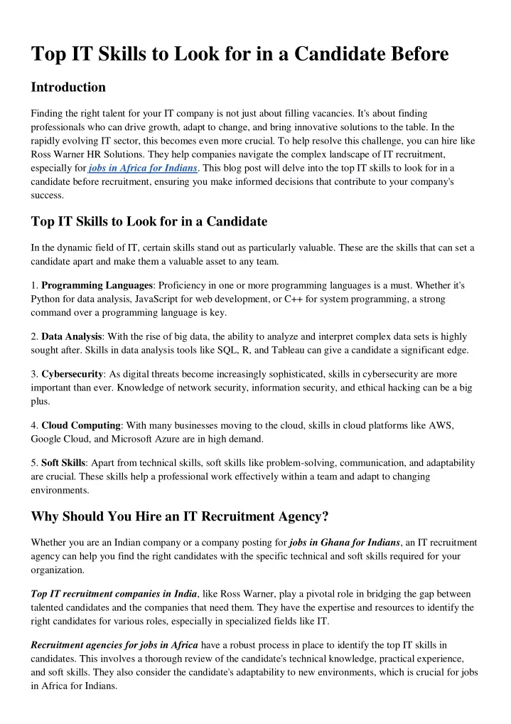 top it skills to look for in a candidate before