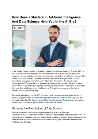 How Does a Masters in Artificial Intelligence And Data Science Help You in the AI Era_