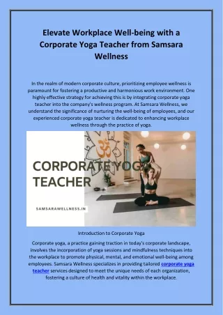 Elevate Workplace Well-being with a Corporate Yoga Teacher from Samsara Wellness