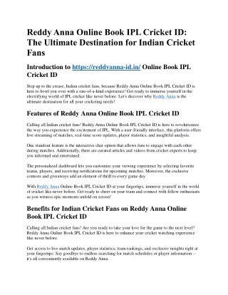 Reddy Anna Online Book IPL Cricket ID The Ultimate Destination for Indian Cricket Fans