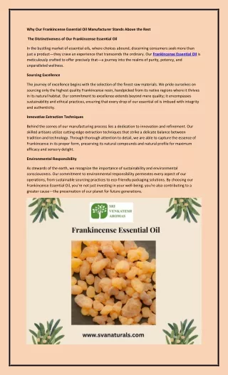 Why Our Frankincense Essential Oil Manufacturer Stands Above the Rest