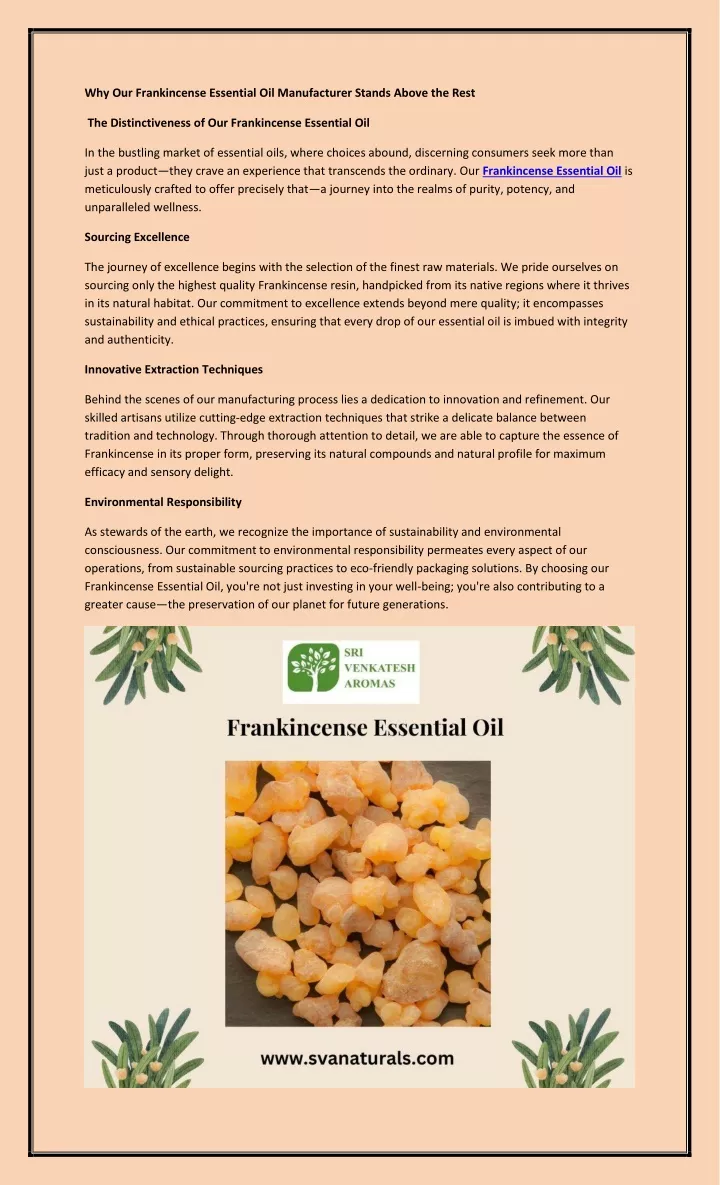 why our frankincense essential oil manufacturer