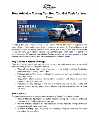 Adelaide Towing Can Help You Get Cash for Your Cars
