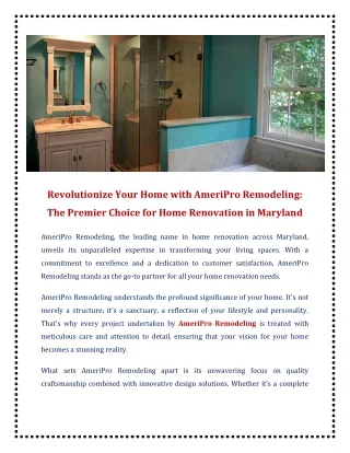 Revolutionize Your Home with AmeriPro Remodeling The Premier Choice for Home Renovation in Maryland