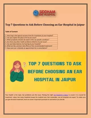 Top 7 Questions to Ask Before Choosing an Ear Hospital in Jaipur