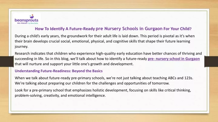 how to identify a future ready pre nursery