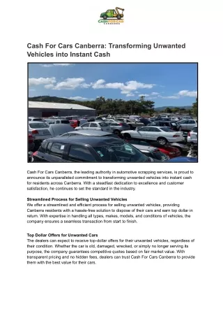 Cash For Cars Canberra - Transforming Unwanted Vehicles into Instant Cash