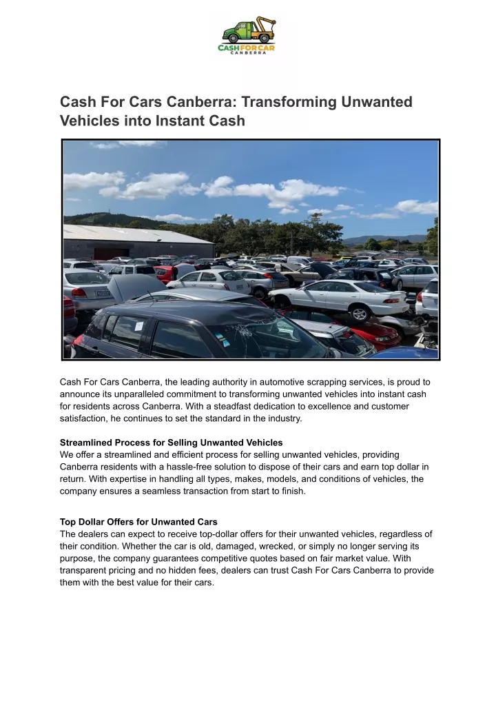 cash for cars canberra transforming unwanted